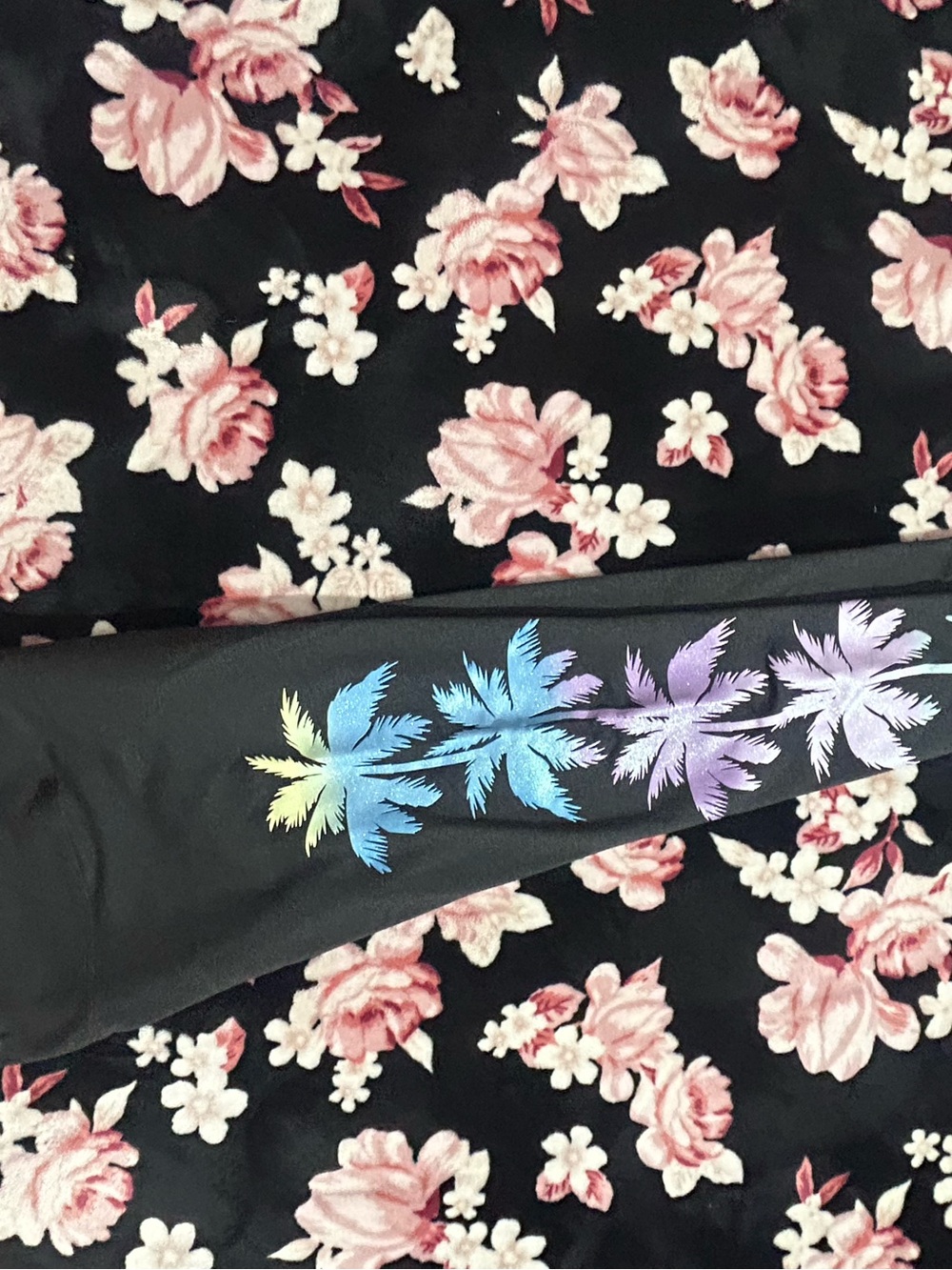 PINK Victoria's Secret Black Leggings with Rainbow Palm Print